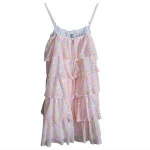 Hausen Mini Dress Medium Floral Sequin Tiered Ruffle Party Fairy Whimsical New